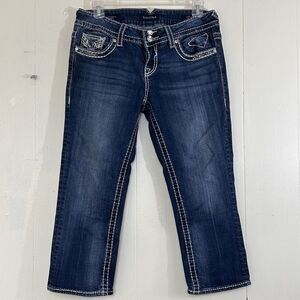 Vigoss Womens The Dublin Capri Jeans Blue Embroidered Pockets Size 7/8 90s Jeans